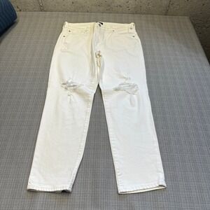 New Gap Girlfriend Jeans Size 12 / 31 White Distressed Denim Coastal Euro‎